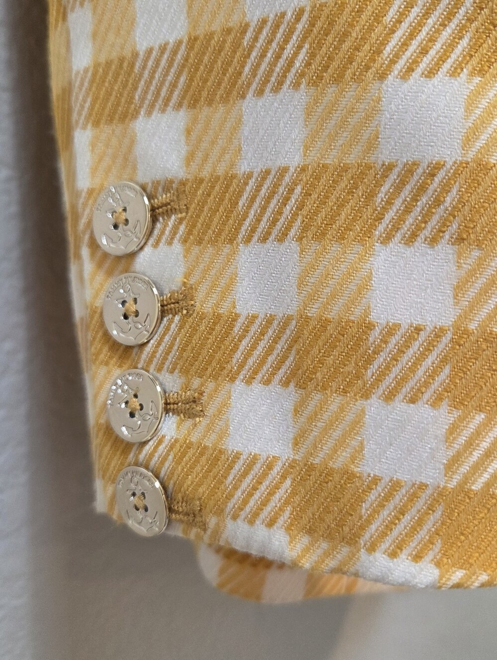 Tommy Hilfiger Mustard Yellow & White Gingham Double-Breasted Blazer 12 Preppy - Picture 4 of 8